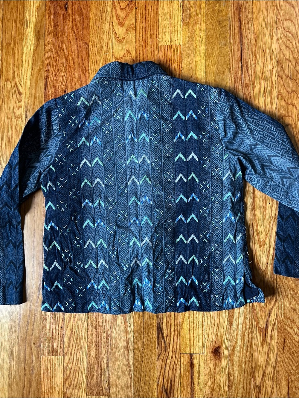 Textured Blue Patterned Button-Front Jacket - Picture 6 of 6